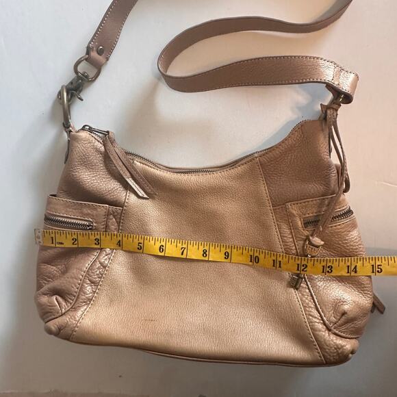 Fossil Tan & Camel Mixed Leather Hobo Bag Key Charm Boho Slouchy Purse Handbag - Picture 10 of 13